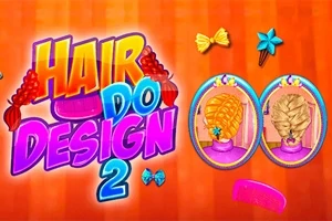 Tiêu đề nhiều màu sắc với chữ HAIR DO DESIGN 2 bên cạnh hai bức tranh ovals thể hiện kiểu tóc tết sáng tạo cùng các phụ kiện tóc xung quanh