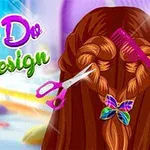 Hình ảnh mô tả một kiểu tóc tết với kẹp bướm màu sắc, kéo và lược trên nền phòng sáng sủa