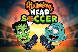 Hai nhân vật hoạt hình với khuôn mặt kiểu zombie và Frankenstein mang giày đá bóng, nền là sân vận động mờ