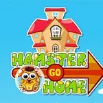 Hình ảnh ngôi nhà với mái đỏ và chữ Hamster Go Home kèm theo hình chú hamster hoạt hình dễ thương trên nền trời xanh