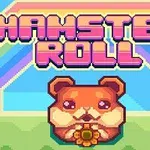 Hình ảnh có một chú chuột hamster đáng yêu cầm hoa đứng trước cầu vồng và tên Hamster Roll xuất hiện phía trên