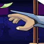 Một bàn tay cố gắng với lấy tờ tiền bay lơ lửng trong không trung, bị giới hạn bởi một bộ khung kim loại