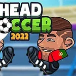 Hai nhân vật hoạt hình với quốc kỳ Argentina và Bồ Đào Nha trên áo, đối mặt nhau với chữ HEAD SOCCER 2022 phía trên