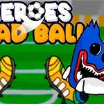 Hai nhân vật hoạt hình vui nhộn đang đá bóng trong sân vận động, với tiêu đề HEROES HEAD BALL bên trên
