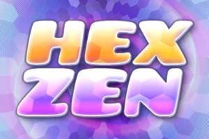Chữ HEX ZEN được hiển thị bằng phông chữ in đậm màu vàng và tím trên nền hình lục giác nhiều màu