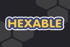 Chữ HEXABLE màu vàng nổi bật trên nền hình lục giác màu xám