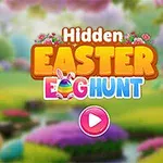 Chữ Hidden Easter Egg Hunt nổi bật trên nền phong cảnh thiên nhiên đầy màu sắc với cỏ xanh, hoa, và trứng phục sinh