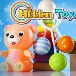 Gấu bông màu cam và các đồ chơi trẻ em nhiều màu sắc trên nền trời xanh