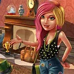 Một cô gái trẻ với tóc nhuộm màu sặc sỡ đứng trong phòng khách sang trọng, chỉ tay về phía những vật trang trí như cúp vàng và đồ nội thất trang nhã