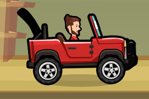 Người đàn ông lái xe jeep đỏ trong hình minh họa hoạt hình