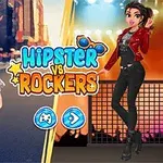 Hai nhân vật nữ phong cách thời trang hipster và rocker đứng đối diện nhau, với biểu ngữ Hipster vs Rockers giữa hình