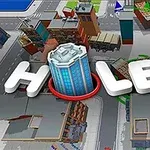 Hole.io Đồ họa 3D hiển thị một thành phố với các tòa nhà và con đường, kèm theo tiêu đề lớn ở phía trước