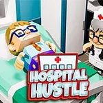 Nhân vật hoạt hình trong bệnh viện với bác sĩ và bệnh nhân nằm trên giường bệnh, phía dưới có chữ Hospital Hustle