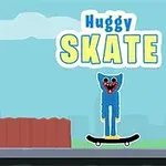 Một nhân vật màu xanh đứng trên ván trượt, phía trên có dòng chữ Huggy Skate