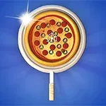 Một chiếc pizza pepperoni trên chảo, được chiếu sáng, nền xanh