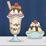Ba ly kem có lớp phủ kẹo que, kem tươi và quả cherry trên nền xanh