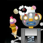 Một con robot có vẻ ngoài hoạt hình đang giữ nhiều que kem, với một quả bom và bánh kẹo trên đầu, và biểu cảm gương mặt ngạc nhiên