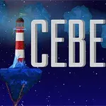 Ngọn hải đăng đỏ trắng trên một tảng băng trôi nổi trong không gian với từ ICEBERG lớn phía trước