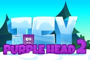 Chữ ICY lớn bằng băng nổi lên trên nền màu xanh, bên dưới là dòng chữ PURPLE HEAD 2 màu tím, có cây thông ở phía xa