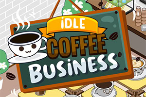 Biển hiệu màu xanh lá cây có hình cốc cà phê hoạt hình với dòng chữ Idle Coffee Business