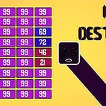 Một lưới ô màu tím với các con số và một khối mặt màu đen trên nền vàng, kèm theo chữ IDLE DESTROYER