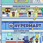 Một tòa nhà nhiều tầng với các cửa hàng và nhân vật hoạt hình, có biển hiệu HYPERMART