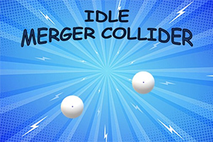 Hai quả cầu trắng bay trên nền xanh với tiêu đề Idle Merger Collider