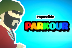 Hình ảnh nhân vật hoạt hình đội mũ len với chữ Impossible Parkour đầy màu sắc trên nền xanh