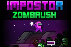 Nhân vật màu tím đứng trên mái nhà với nhiều nhân vật zombie bên dưới trong bối cảnh bầu trời đêm