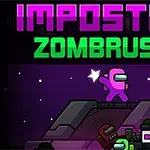Nhân vật màu tím đứng trên mái nhà với nhiều nhân vật zombie bên dưới trong bối cảnh bầu trời đêm