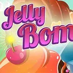 Hình ảnh có chữ Jelly Bomb với các họa tiết thạch nhiều màu sắc và một quả anh đào
