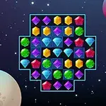 Các viên đá quý nhiều màu sắc được sắp xếp trên nền không gian với các hành tinh xung quanh