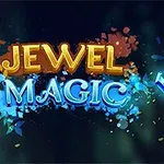 Chữ JEWEL MAGIC với các mảnh đá quý nhiều màu sắc xung quanh trên nền tối