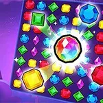 Các viên đá quý nhiều màu sắc được sắp xếp trên nền màu tím với ánh sáng phát ra từ viên đá trung tâm