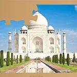 Hình ảnh một bức tranh ghép hình Taj Mahal với một mảnh còn thiếu ở góc trên bên trái