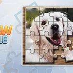 Trò chơi xếp hình với hình ảnh chú chó trắng đang lắp ghép dở