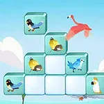 Hình ảnh các khối hình vuông với hình ảnh các loài chim nhiều màu sắc trên nền trời xanh