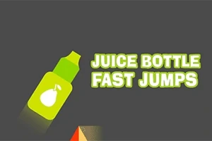 Hình ảnh chai nước ép màu xanh lá cây với biểu tượng trái lê và chữ Juice Bottle Fast Jumps trên nền xám