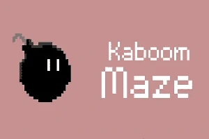 Hình ảnh hiển thị một quả bom màu đen với bấc lòi ra bên cạnh chữ Kaboom Maze trên nền màu hồng