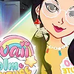 Một cô gái hoạt hình đeo kính và hoa tai, cạnh cô là dòng chữ màu mè và cầu vồng với nền sáng tạo gồm các màu sắc ánh sáng