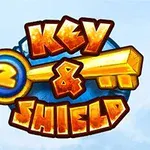 Hình ảnh chứa một chiếc chìa khóa màu vàng cùng dòng chữ Key & Shield trên nền trời xanh