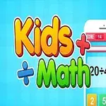 Dòng chữ Kids Math đầy màu sắc bên cạnh hình ảnh một chiếc điện thoại hiển thị phép toán 20÷4=?