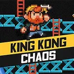 Hình ảnh một nhân vật pixel leo thang với thùng, trái chuối và tiêu đề King Kong Chaos