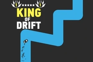 Xe ô tô màu đen đang drift trên con đường uốn lượn màu xanh với dòng chữ KING OF DRIFT bên trên