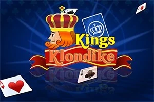 Hình ảnh có nền màu xanh với biểu tượng vua đội vương miện, chữ Kings Klondike nổi bật trên dải ruy băng đỏ cùng với các lá bài xung quanh