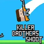 Hình ảnh hai nhân vật pixel ôm súng trong phong cách pixel art với nền trời xanh và dòng chữ Killer Brothers Shoot