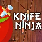 Hình ảnh hiển thị một con dao cắm vào quả cà chua với dòng chữ KNIFE NINJA bên cạnh trên nền gỗ
