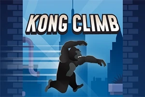 Một con khỉ đột lớn đang leo lên nền thành phố với dòng chữ Kong Climb ở phía trên