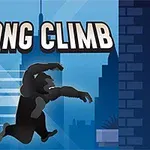 Một con khỉ đột lớn đang leo lên nền thành phố với dòng chữ Kong Climb ở phía trên