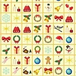Hình ảnh gồm các biểu tượng Giáng Sinh như nón, bông tuyết, vòng hoa, cây thông, và chuông trên một bảng lưới
